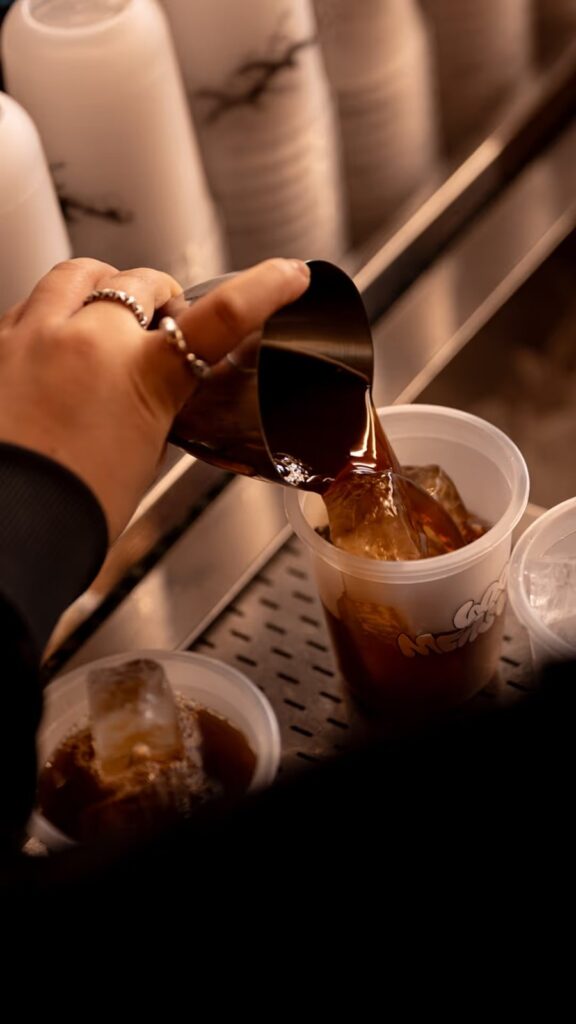 Nitro cold brew on the pour